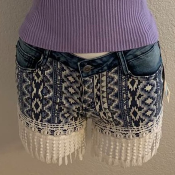 lei Pants - L.E.I. Jean Shorts with Fringe Lace
